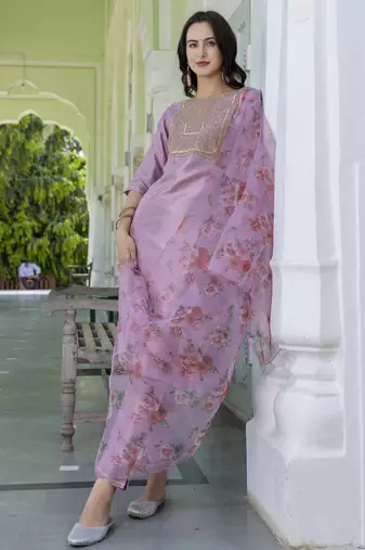 baby-pink silk blend festive kurta set