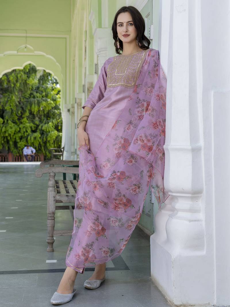 baby-pink silk blend festive kurta set