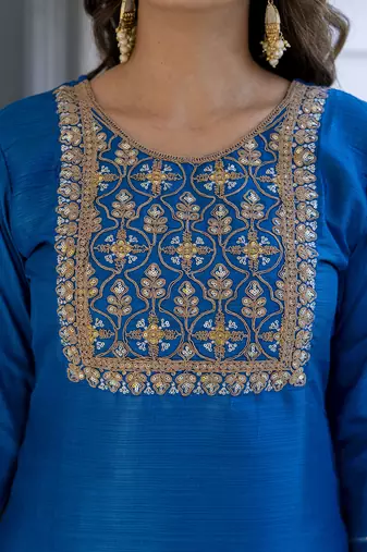 teal silk blend festive kurta set