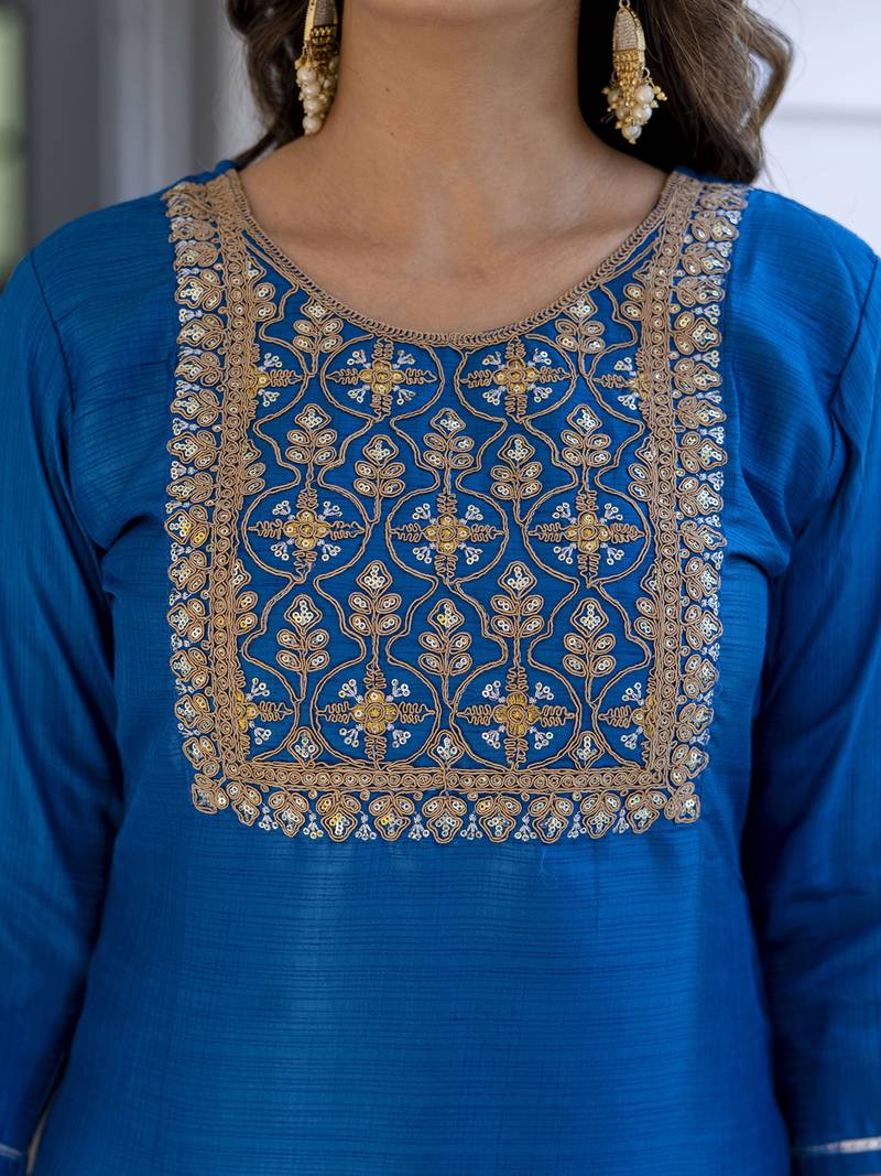 teal silk blend festive kurta set