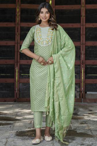 pear chanderi silk festive kurta set