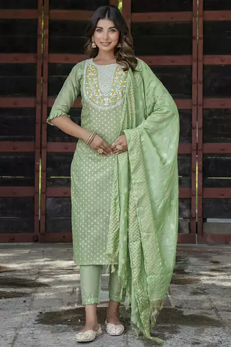 pear chanderi silk festive kurta set