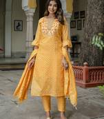 yellow chanderi silk festive kurta set