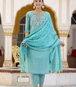 blue chanderi silk festive kurta set