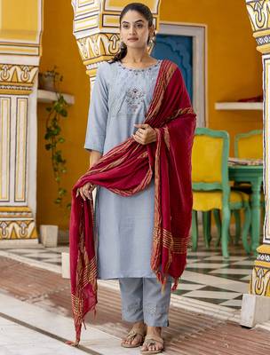 sky-blue silk blend festive kurta set 1