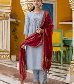 sky-blue silk blend festive kurta set