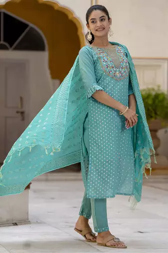 blue chanderi silk festive kurta set