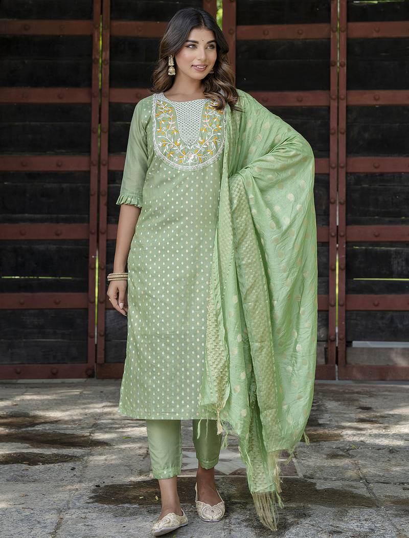 pear chanderi silk festive kurta set
