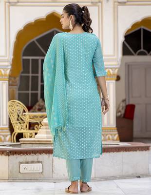 blue chanderi silk festive kurta set 3