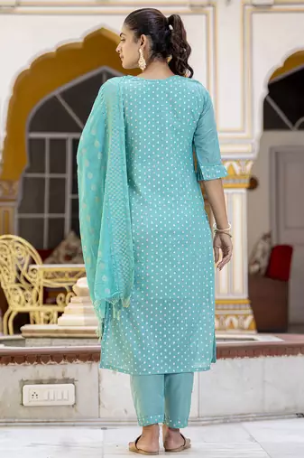 blue chanderi silk festive kurta set