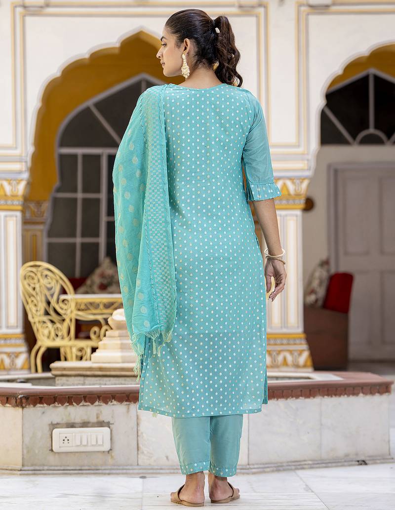 blue chanderi silk festive kurta set