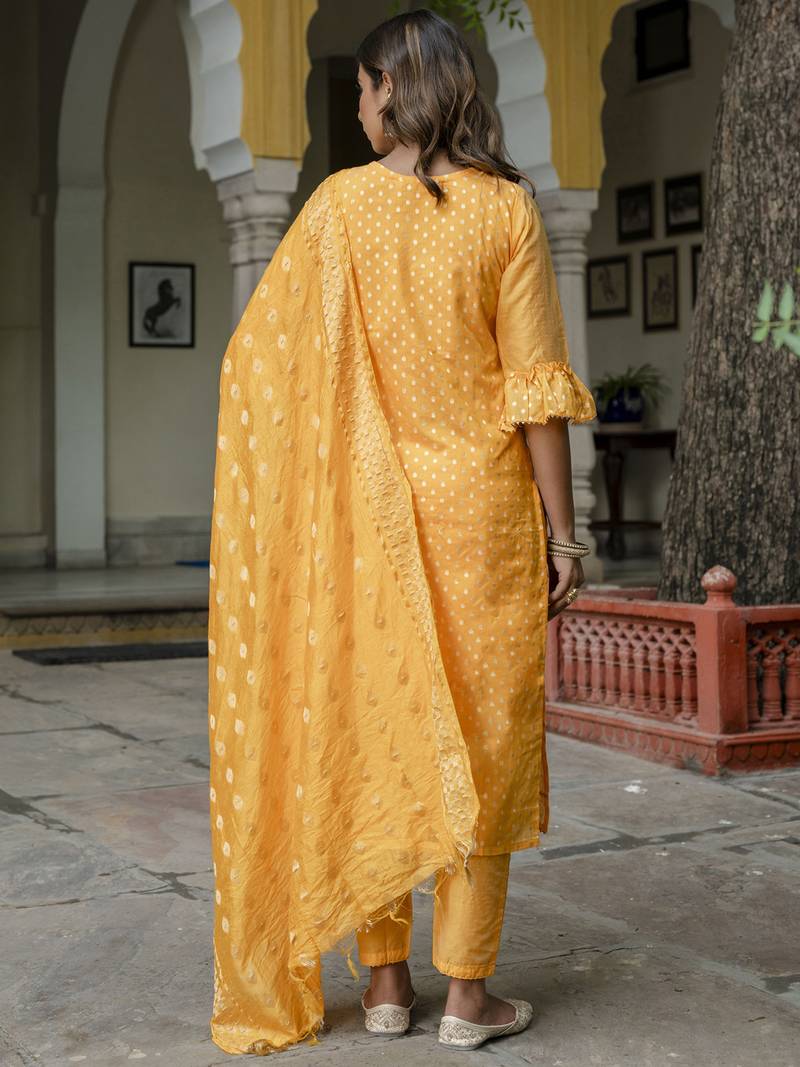 yellow chanderi silk festive kurta set