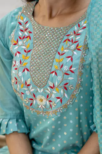 blue chanderi silk festive kurta set