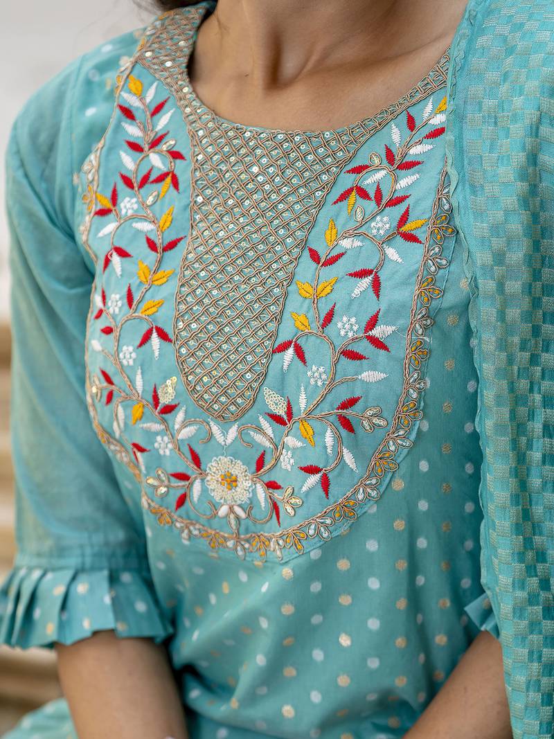 blue chanderi silk festive kurta set
