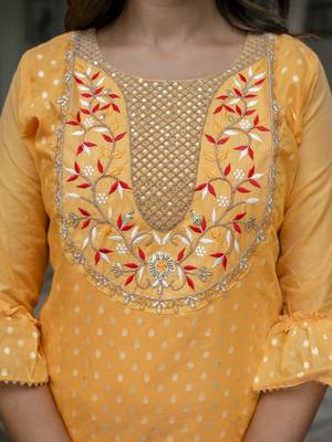 yellow chanderi silk festive kurta set 4