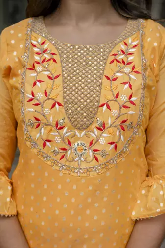 yellow chanderi silk festive kurta set