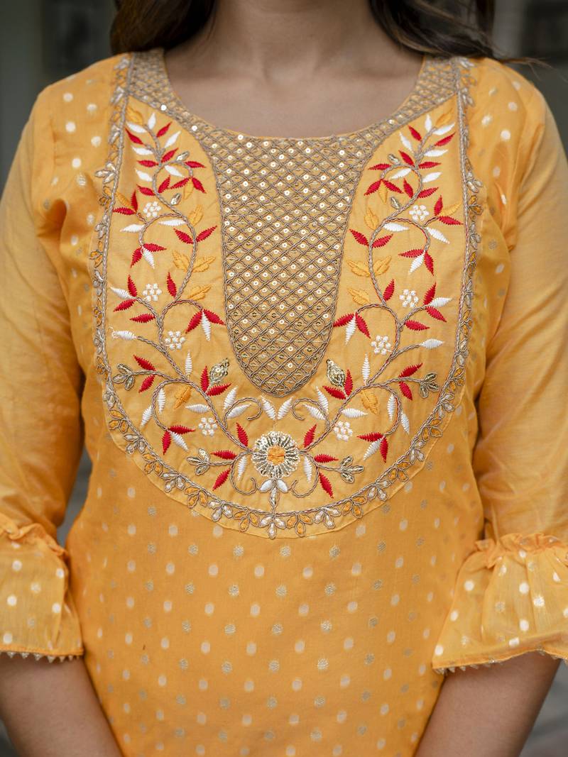 yellow chanderi silk festive kurta set