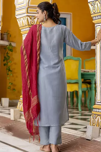 sky-blue silk blend festive kurta set