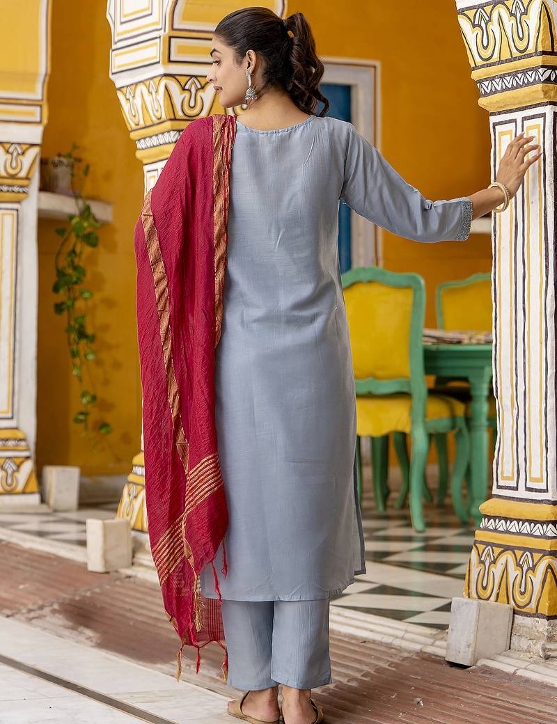 sky-blue silk blend festive kurta set