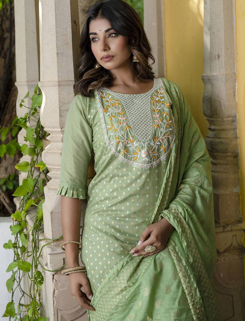 pear chanderi silk festive kurta set
