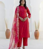 rani-pink shimmer silk festive kurta set