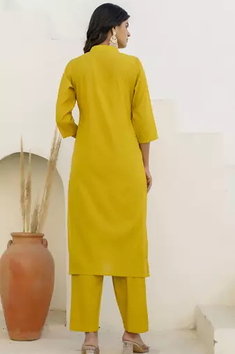 yellow shimmer silk festive kurta set