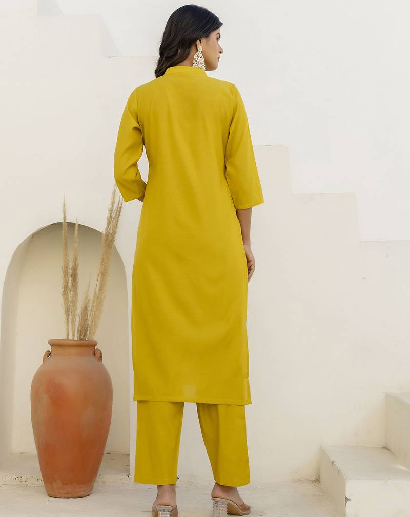 yellow shimmer silk festive kurta set
