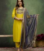 yellow silk blend festive kurta set