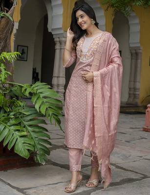 peach chanderi silk festive kurta set 1