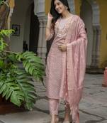 peach chanderi silk festive kurta set
