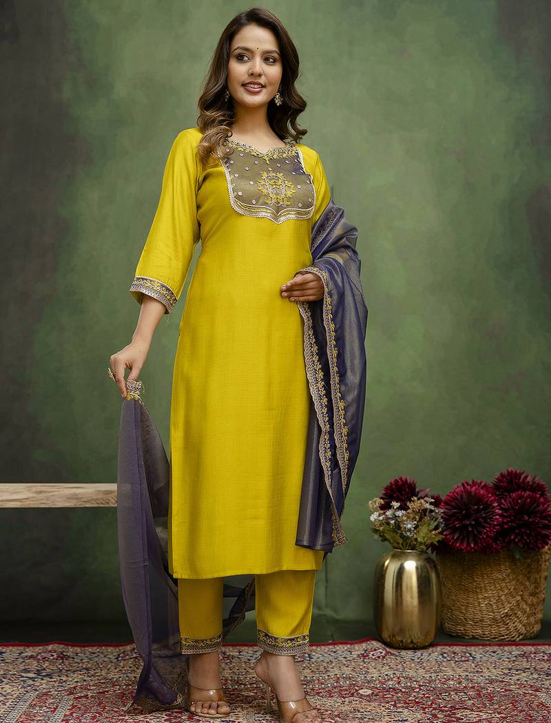 yellow silk blend festive kurta set