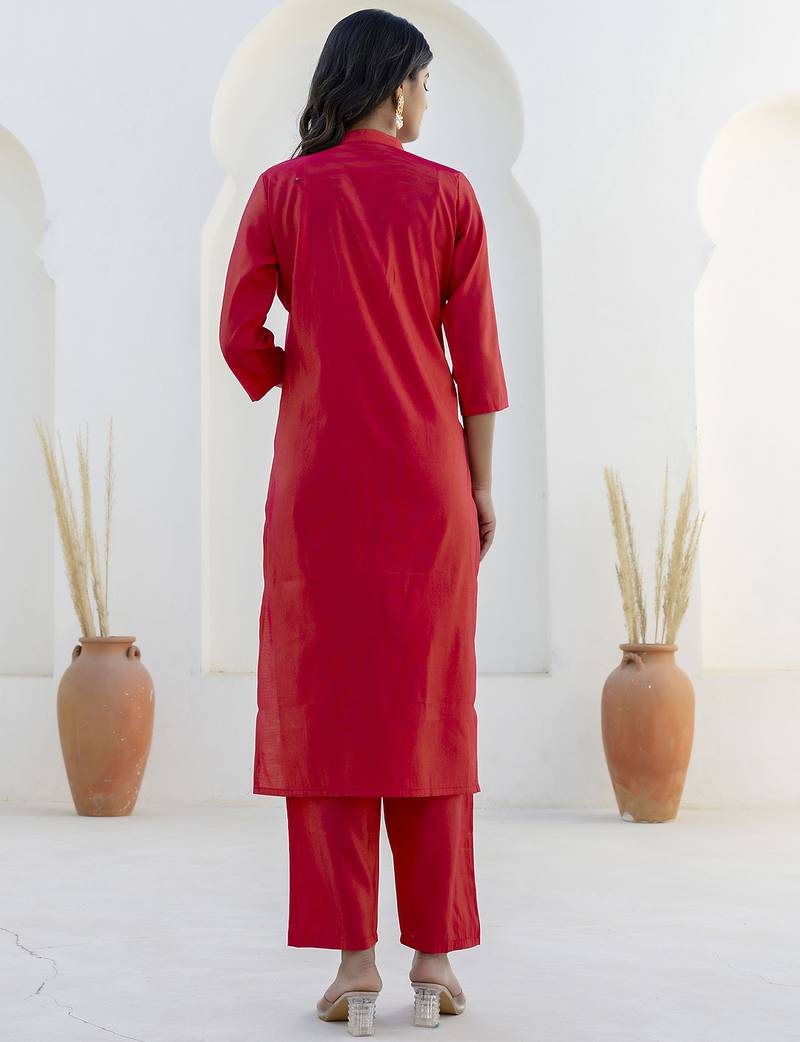 rani-pink shimmer silk festive kurta set