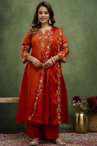 cognac silk blend festive kurta set