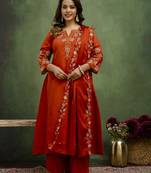 cognac silk blend festive kurta set