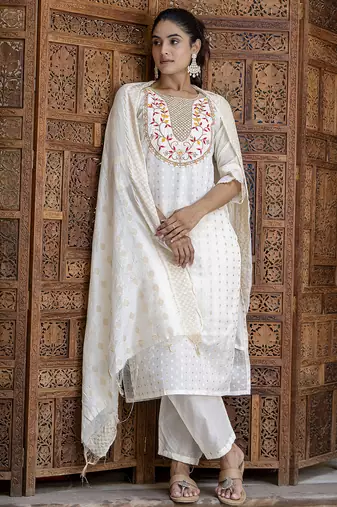 off-white chanderi silk festive kurta set