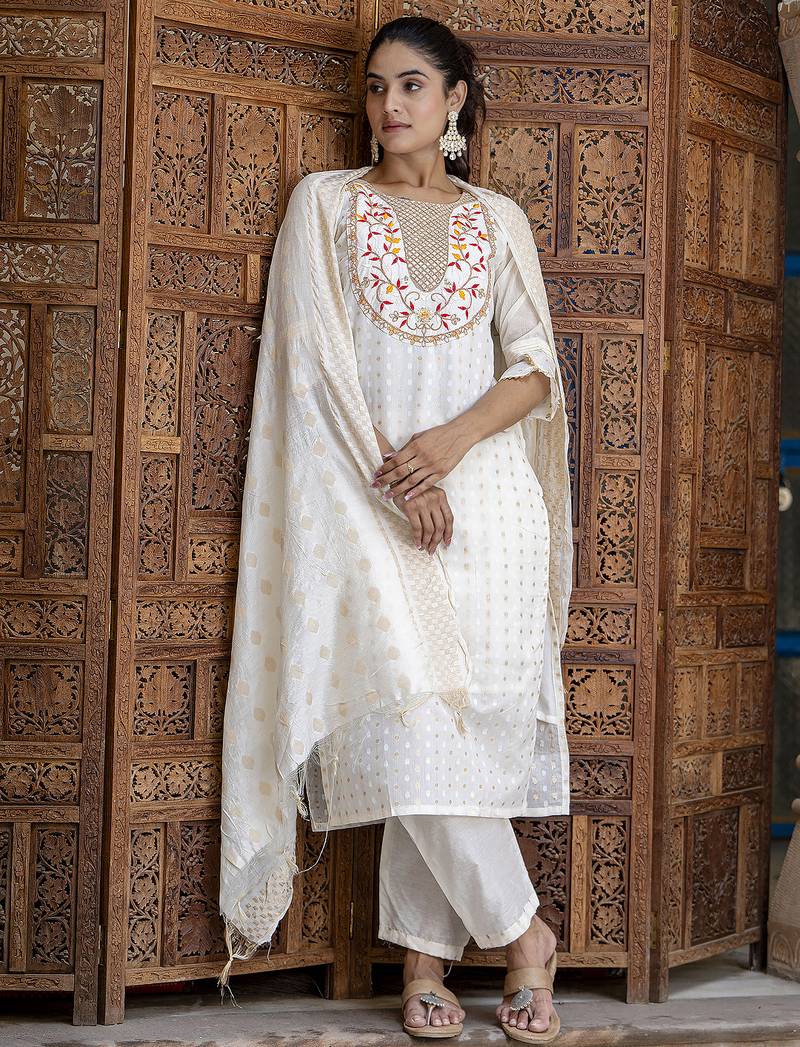 off-white chanderi silk festive kurta set