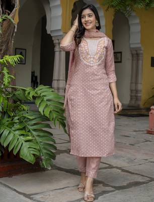 peach chanderi silk festive kurta set 2