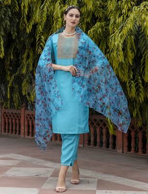 turquoise silk blend festive kurta set 2