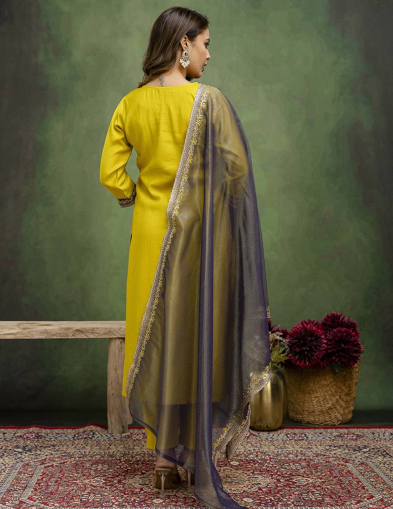yellow silk blend festive kurta set