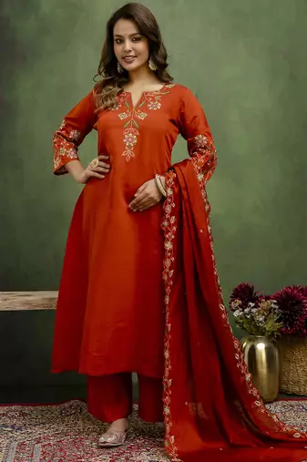 cognac silk blend festive kurta set