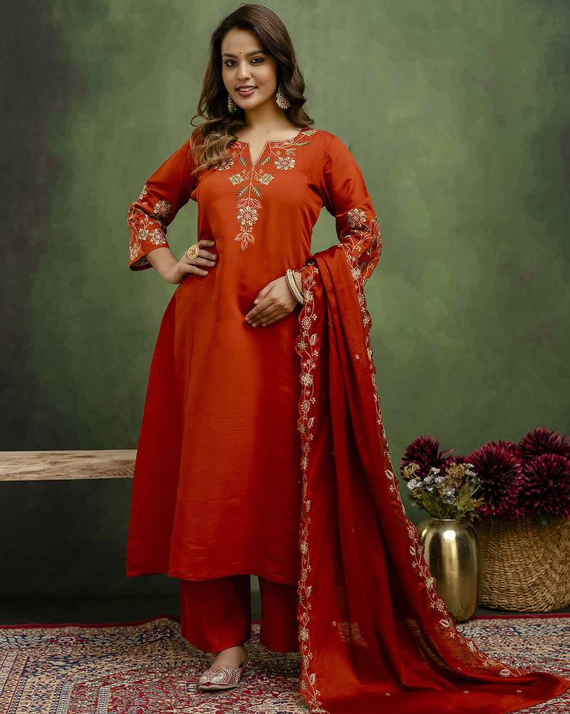 cognac silk blend festive kurta set