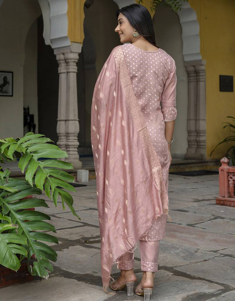 peach chanderi silk festive kurta set