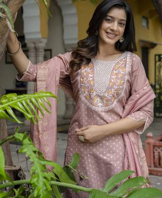 peach chanderi silk festive kurta set 4