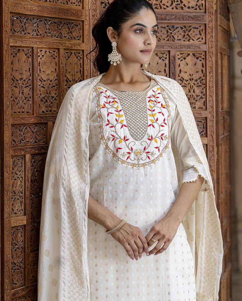off-white chanderi silk festive kurta set
