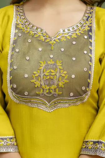 yellow silk blend festive kurta set