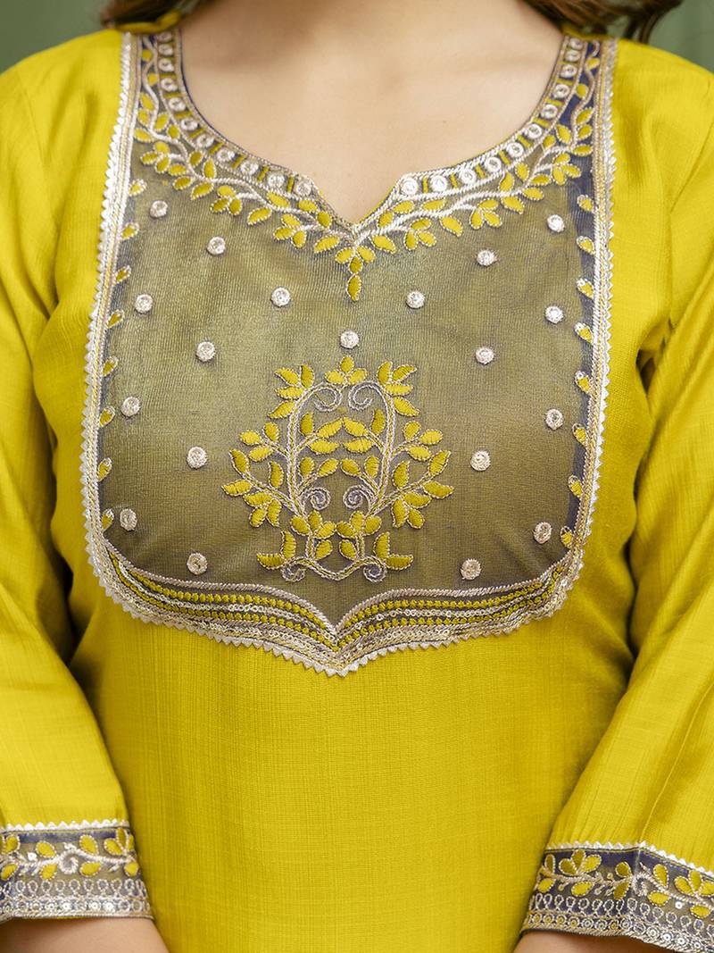 yellow silk blend festive kurta set