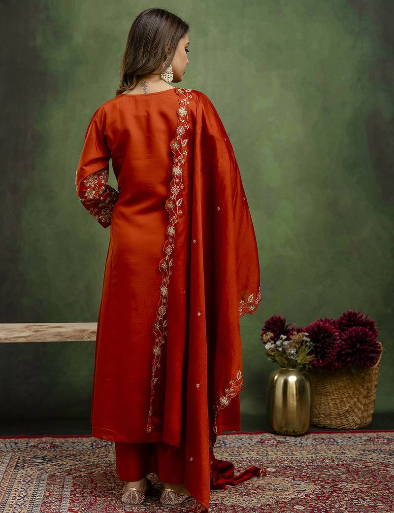 cognac silk blend festive kurta set