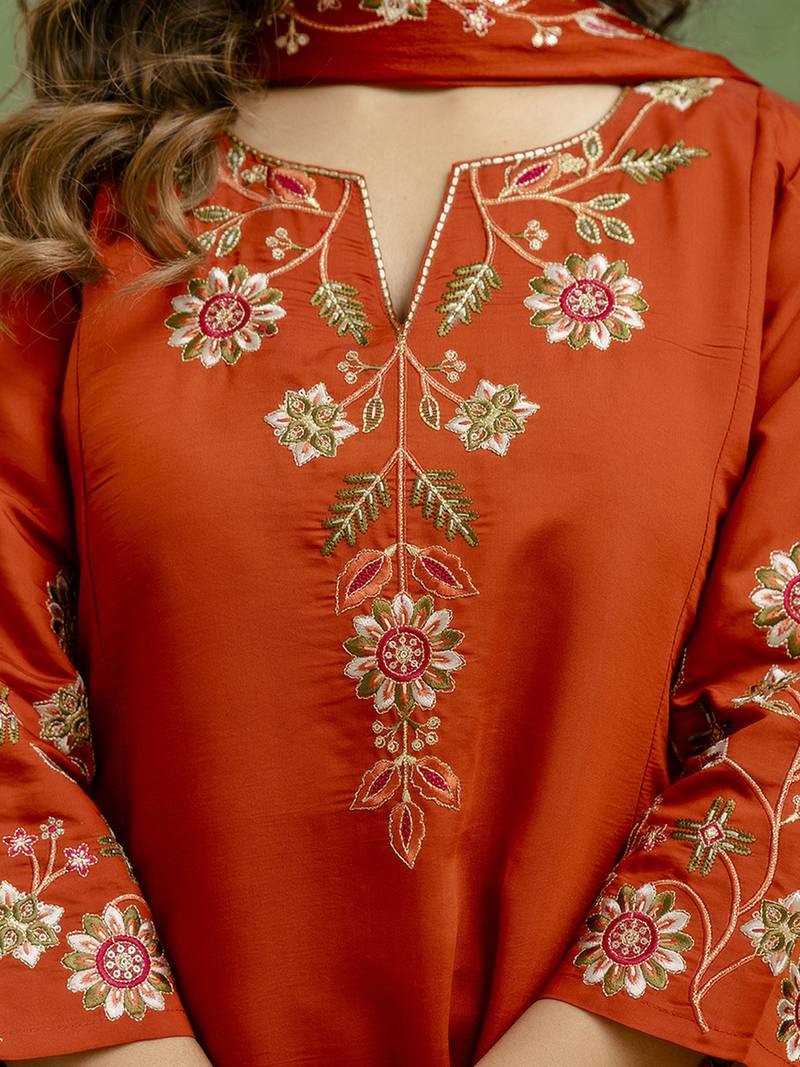 cognac silk blend festive kurta set