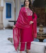pink chinon festive kurta set