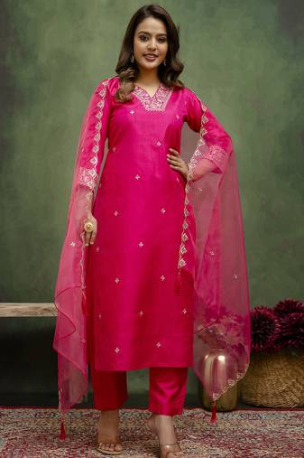 pink silk blend festive kurta set